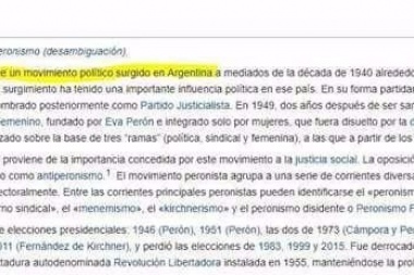En Wikipedia dieron por terminado al peronismo pero enseguida lo resucitaron