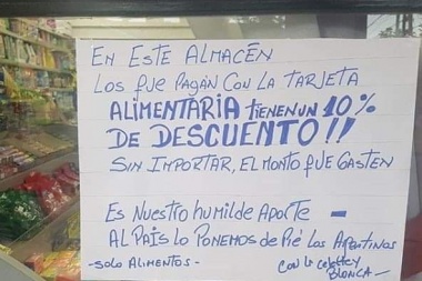 Hace 10% de descuento a quien compra con la Tarjeta Alimentar