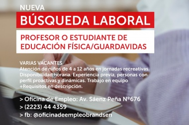 Brandsen busca guardavidas, profes o estudiantes de Educación Física