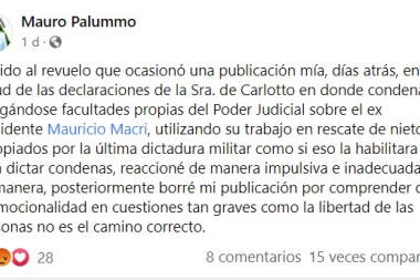Zafó Palummo: Garro lo levantó en peso, pidió disculpas y borró su twitter en el que insultó a Estela de Carlotto