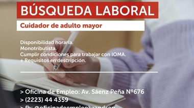 Búsqueda laboral en Brandsen: cuidador, acompañante de adulta mayor