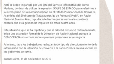 Prohíben a periodistas y locutores de Radio Nacional decir que en Bolivia hay un Golpe de Estado