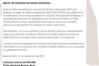 Prohíben a periodistas y locutores de Radio Nacional decir que en Bolivia hay un Golpe de Estado