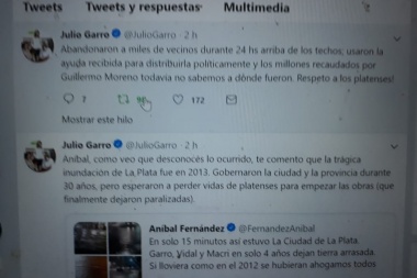 En twitter, Aníbal Fernández chicaneó con la lluvia y Garro le puso los puntos