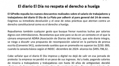 Denuncian al diario El Día de La Plata por no respetar el derecho a huelga