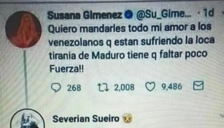 Le recordaron su "amistad" con el genocida Massera: tremendo retruque a Susana Giménez por un twitter sobre Venezuela
