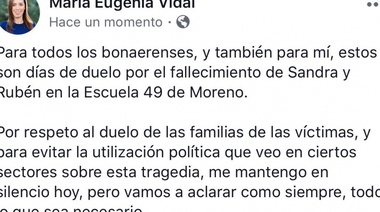 Vidal dijo que ve "utilización política" de la tragedia de Moreno