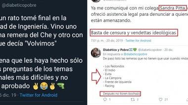 El Profesor Facho: avisa que bochará a quienes se presenten a examen con remeras de Evita, El Ché y Los Redondos