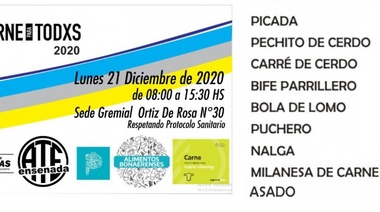 Atención que habrá Asado a $390, picada a $220, el lunes en la sede de ATE Ensenada