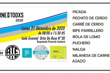 Atención que habrá Asado a $390, picada a $220, el lunes en la sede de ATE Ensenada