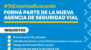 Hay laburo, anotate: la Muni platense busca personal para la nueva agencia de Seguridad Vial