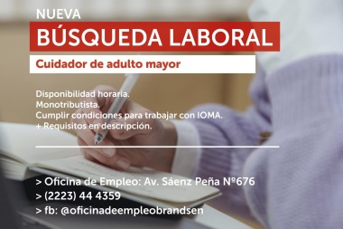 Búsqueda laboral en Brandsen: cuidador, acompañante de adulta mayor